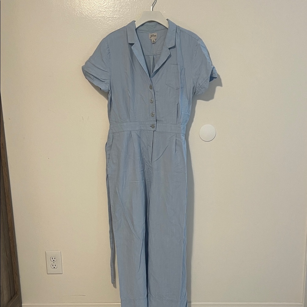 J. Crew Light Blue Linen Button-Up Jumpsuit